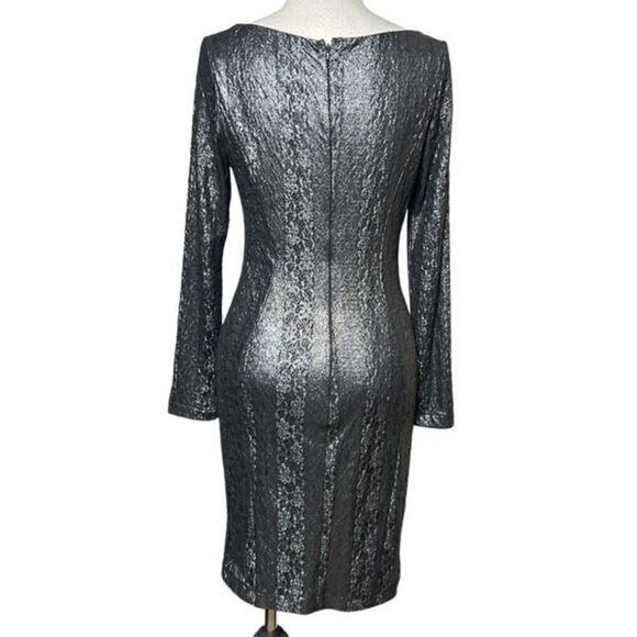 Cache Long Sleeve Grey Metallic Sheath Dress Size 2 - Picture 4 of 5